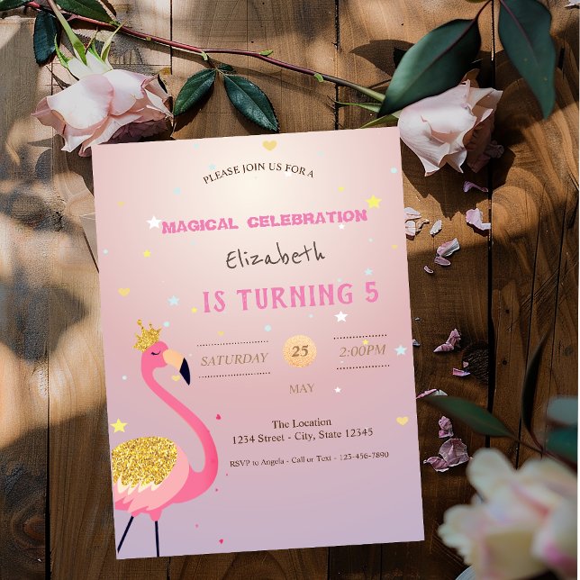 Convites Flamingo Brilhante, Aniversário Rosa (Criador carregado)