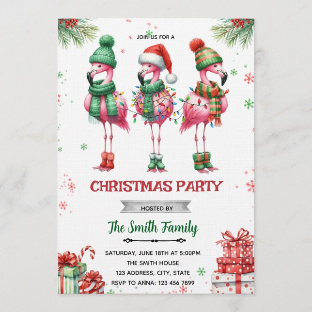 Convites Flamingo Christmas Party Invitation (Frente)