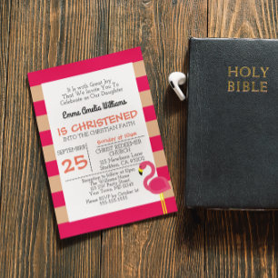 Convites Flamingo cor-de-rosa baptismo pequeno