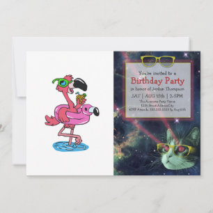 Convites Flamingo de desenho animado de verão   escolha a c