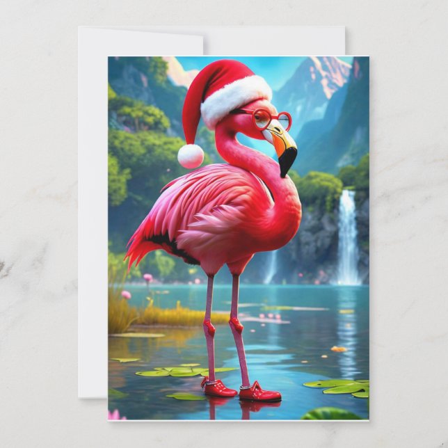 Convites Flamingo de Natal como Papai Noel-47476 (Frente)