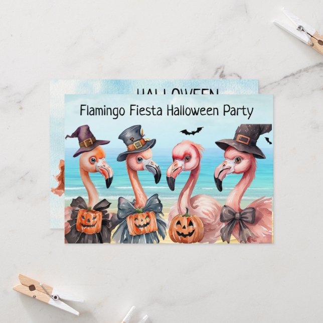 Convites Flamingo Fiesta Halloween (Frente/Verso In Situ)