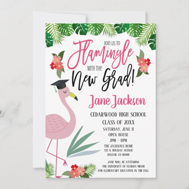 Convites Flamingo Flamingle com a Festa de Gradução (Frente)