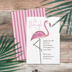 Convites Flamingo Flamingle com Vamos de Aquarela rosa