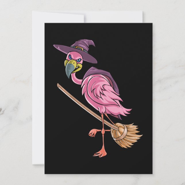 Convites Flamingo | Flamingo de Halloween Bruxa Assustadora (Frente)