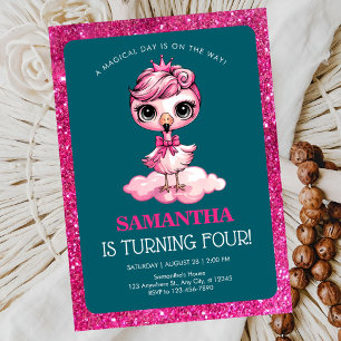 Convites Flamingo fofo com aniversário da coroa