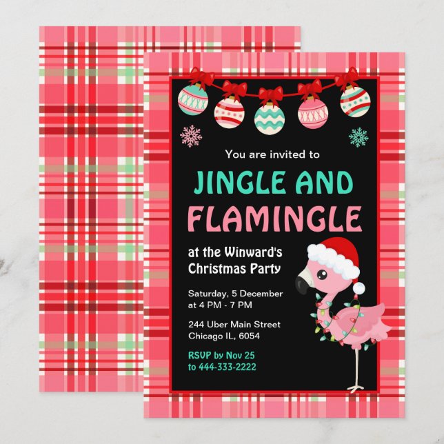 Convites Flamingo Holiday Christmas Party (Frente/Verso)