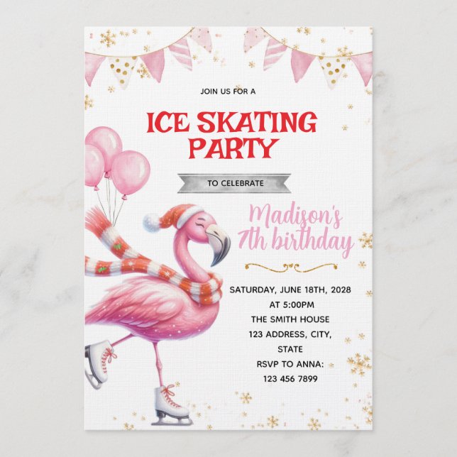 Convites Flamingo Ice Skating invitation (Frente)
