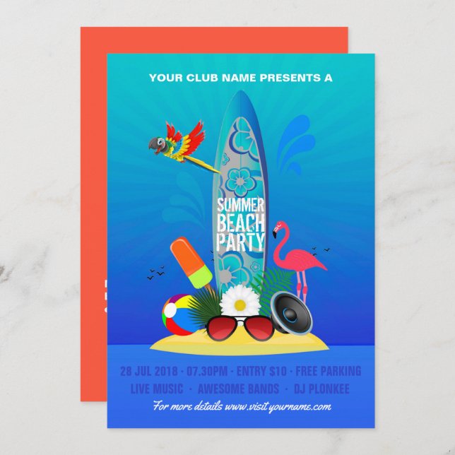 Convites Flamingo Island (Frente/Verso)