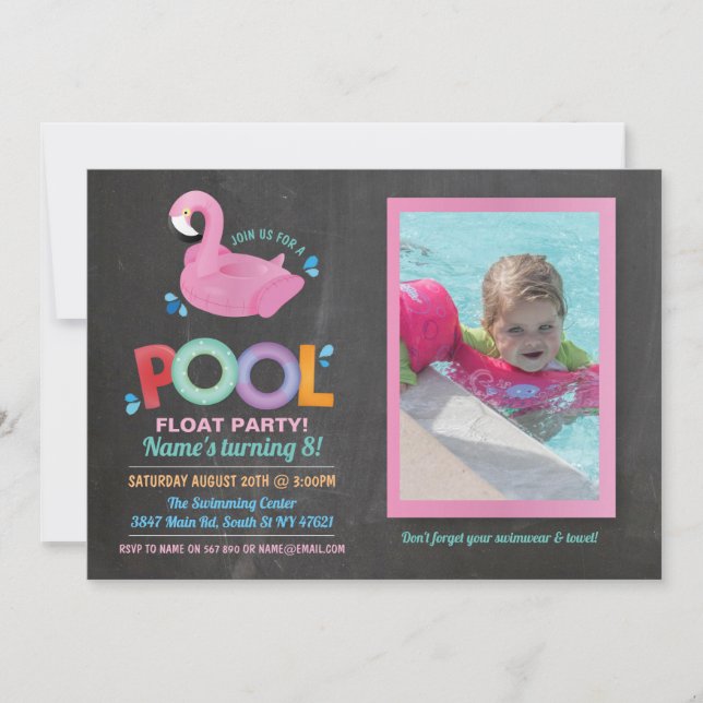 Convites Flamingo Piscina Party Birthday Beach Float Photo (Frente)