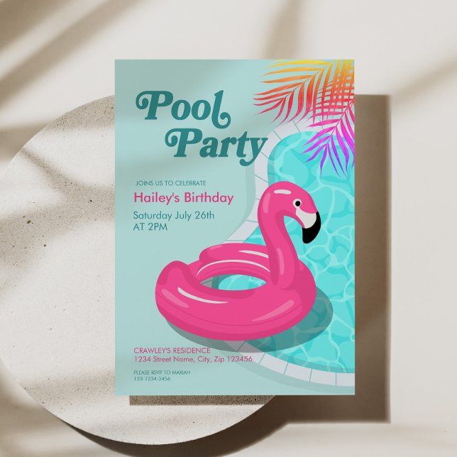 Convites Flamingo Pool Party Birthday Invite Pink (Flamingo Pool Party Birthday Invite Pink)
