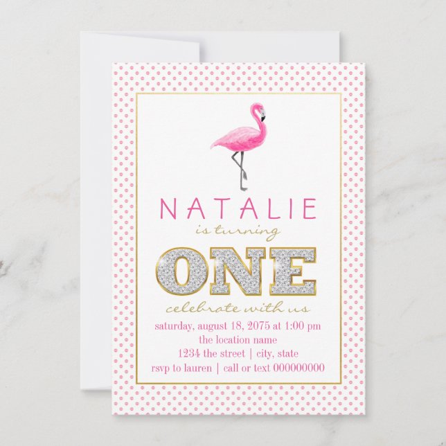 Convites Flamingo Primeira Festa de aniversário (Frente)
