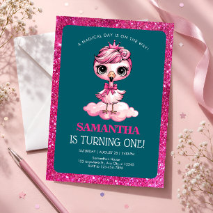 Convites Flamingo Rosa Aniversário de 1 ano