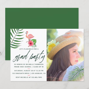Convites Flamingo Rosa Aquarela Tropical Luau Graduação