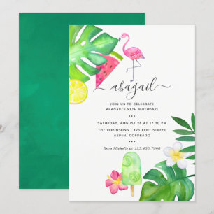 Convites Flamingo Rosa Aquarela Tropical Verão Aniversário