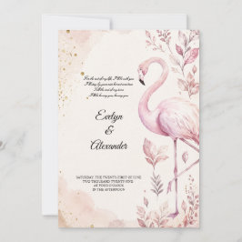 Convites Flamingo Rosa Bege Água Marrom Dourado Casamento