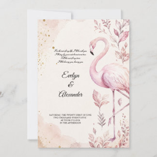 Convites Flamingo Rosa Bege Água Marrom Dourado Casamento