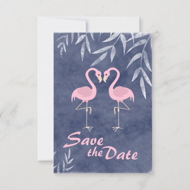 Convites Flamingo Rosa Casamento Tropical na Praia Save the (Frente)