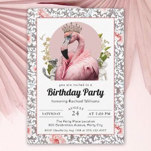 Convites Flamingo rosa com Festa de aniversário coroa
