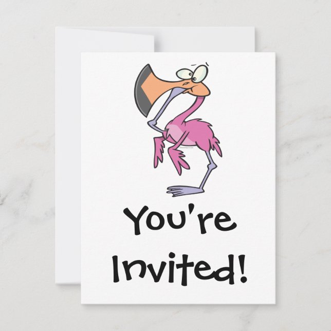Convites flamingo rosa engraçado com o pé na boca (Frente)