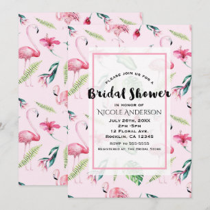 Convites Flamingo Rosa Hibisco Tropical Floral Nupcial