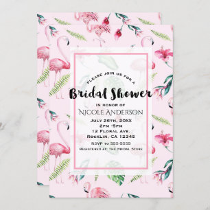 Convites Flamingo Rosa Tropical Hibiscus Floral Bridal