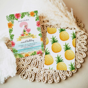 Convites Flamingo Rosa Tropical Menina de Verão 2º