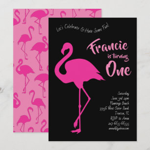 Convites Flamingo Silhouettes primeiro aniversario Tropical