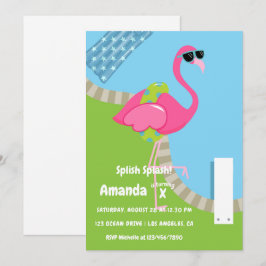 Convites Flamingo Summer Splash Aniversário de criança