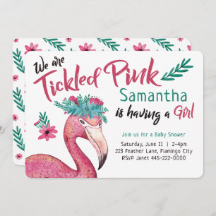 Convites Flamingo Tickle Chá de fraldas Rosa