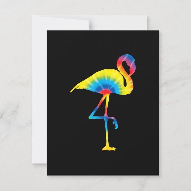 Convites Flamingo Tie Dye Arco-íris Estampa Pássaro Animal  (Frente)