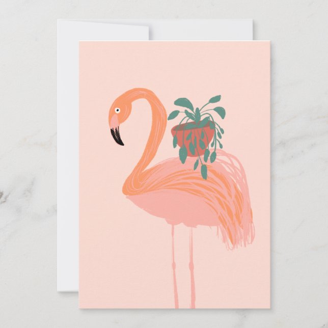 Convites Flamingo Tropical com Planta em Vaso Desenhado à M (Frente)
