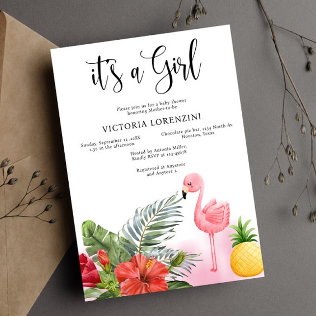 Convites Flamingo Tropical É um Chá de fraldas de Garota (Criador carregado)