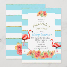 Convites Flamingo Tropical Flores Azul Chá de fraldas Strip