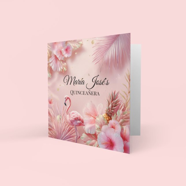 Convites Flamingo Tropical Quinze Anos, personalizado (Criador carregado)