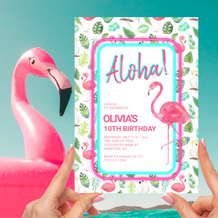 Convites Flamingo Tropical Rosa Aloha Aniversário