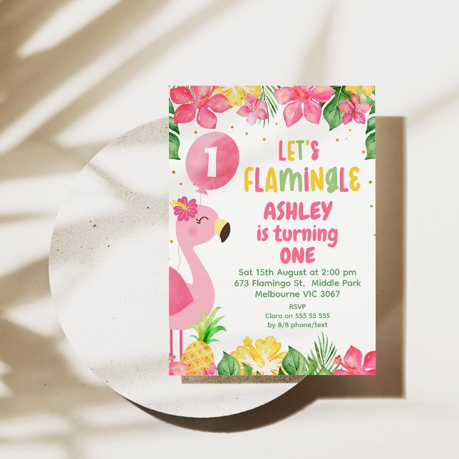 Convites Flamingo Tropical Rosa Deixa primeiro aniversario  (Let’s Flamingle Birthday Invitation, Summer birthday invite, Pink Flamingo Birthday Invite, Tropical)