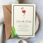 Convites Flamingo Tropics Coastal Wedding Save the Date<br><div class="desc">Announce your celebration in tropical style with this Flamingo Tropics Coastal Wedding Save the Date Invitation. Featuring a playful pink flamingo and fresh coastal-inspired details, this design captures the relaxed charm of a beach or island wedding. Perfect for seaside ceremonies, destination weddings, and tropical celebrations, this save the date sets...</div>