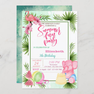 Convites Flamingo, Watermelon Palm Leaf Summer Birday