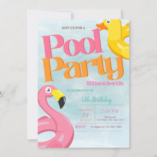 Convites Flamingos de piscina legal festa de aniversário de