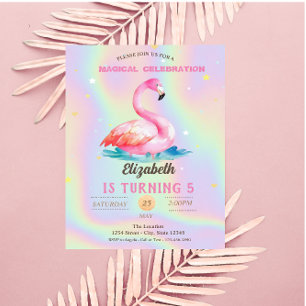 Convites Flamingos Rosa Adoráveis Legais Holográficos