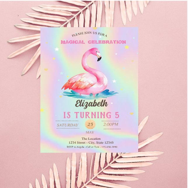 Convites Flamingos Rosa Adoráveis ​​Legais Holográficos  (Criador carregado)
