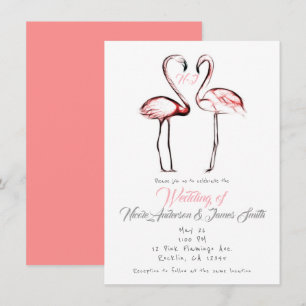 Convites Flamingos Rosa Bege Elegante Casamento