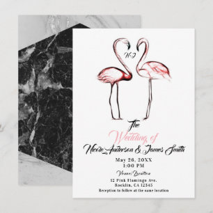 Convites Flamingos Rosa Bege Mármore Preto Casamento