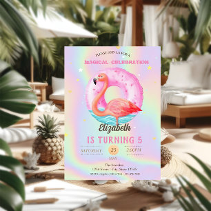 Convites Flamingos Rosa Legal Piscina Flutuador Holográfico