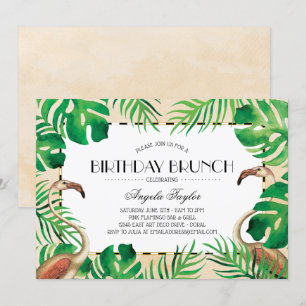 Convites Flamingos Tropicais Blush Aniversário