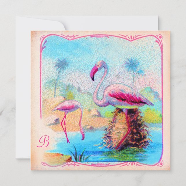 Convites Flamingos vibrantes do vintage do GC | (Frente)