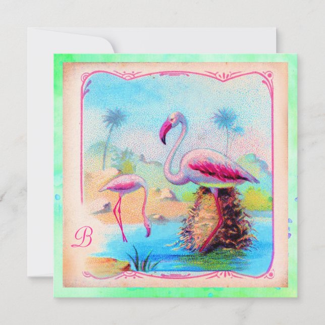 Convites Flamingos vibrantes do vintage do GC | (Frente)