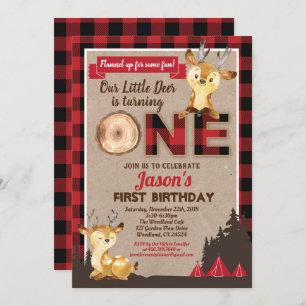 Convites Flannel vermelho do primeiro aniversário do lumber