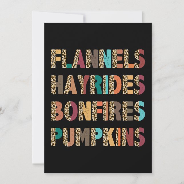 Convites Flannels inspirados Hayrides Bonfire Pumpkins (Frente)
